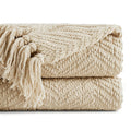 BATTILO HOME Beige Throw Blanket for Couch, Knitted Beige Throw for Bed, Neutral Throw Blankets Tan Throw Blanket for Room Decor Housewarming Gifts, 50" x 60"