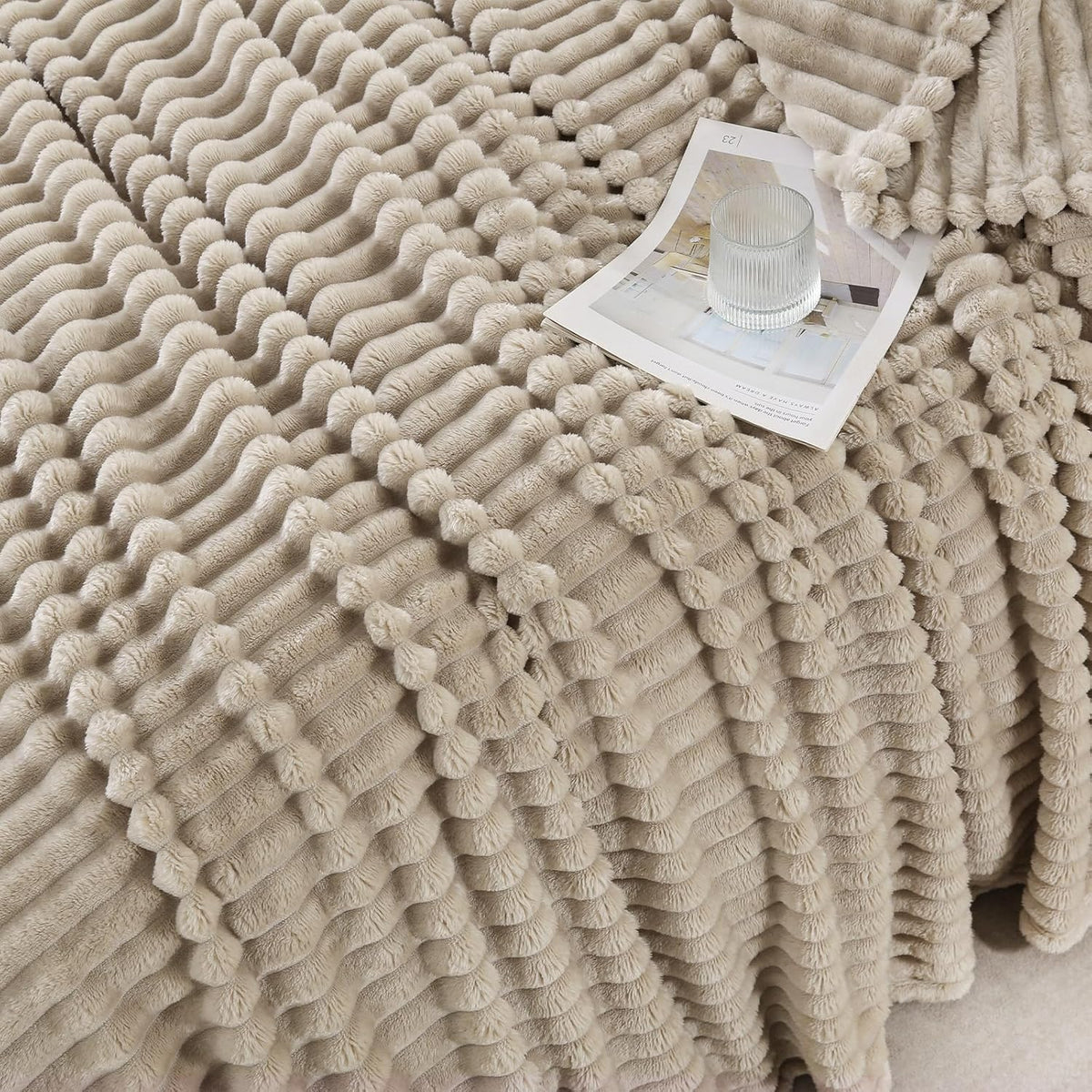 Khaki Throw Blanket for Couch Sofa 50x60 inches Striped Design
