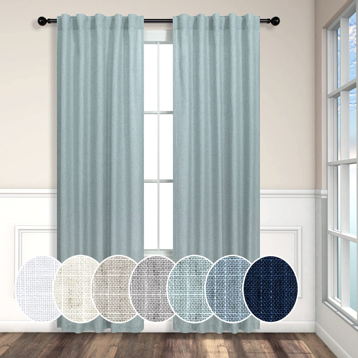 Natural Linen Back Tab Curtains 84 Inch Length for Living Room 2 Panel Pocket Drape Light Filtering Semi Sheer Neutral Country Rustic Farmhouse Boho Curtain Bedroom Muslin Look Ivory Cream Colored