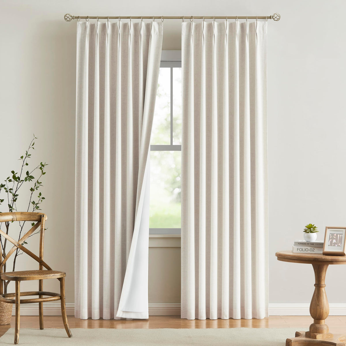 Vision Home Pinch Pleated Full Blackout Curtains Linen Blended Room Darkening Window Curtains 84 inch for Living Room Bedroom Thermal Insulated Pinch Pleat Drapes with Hooks 2 Panel 40"Wx84"L,Blue Fog