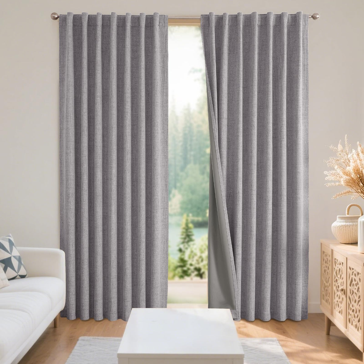 Joydeco 100% Blackout Curtains for Bedroom - Nature Linen 84 Inch Long