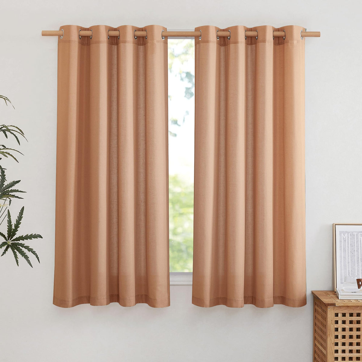 NICETOWN Natural Linen Curtains 84 inch Long 2 Panels Set, Grommet Top Thick Linen Burlap Semi Sheer Vertical Drapes Privacy Assured with Light Filtering for Bedroom/Living Room, W55 x L84