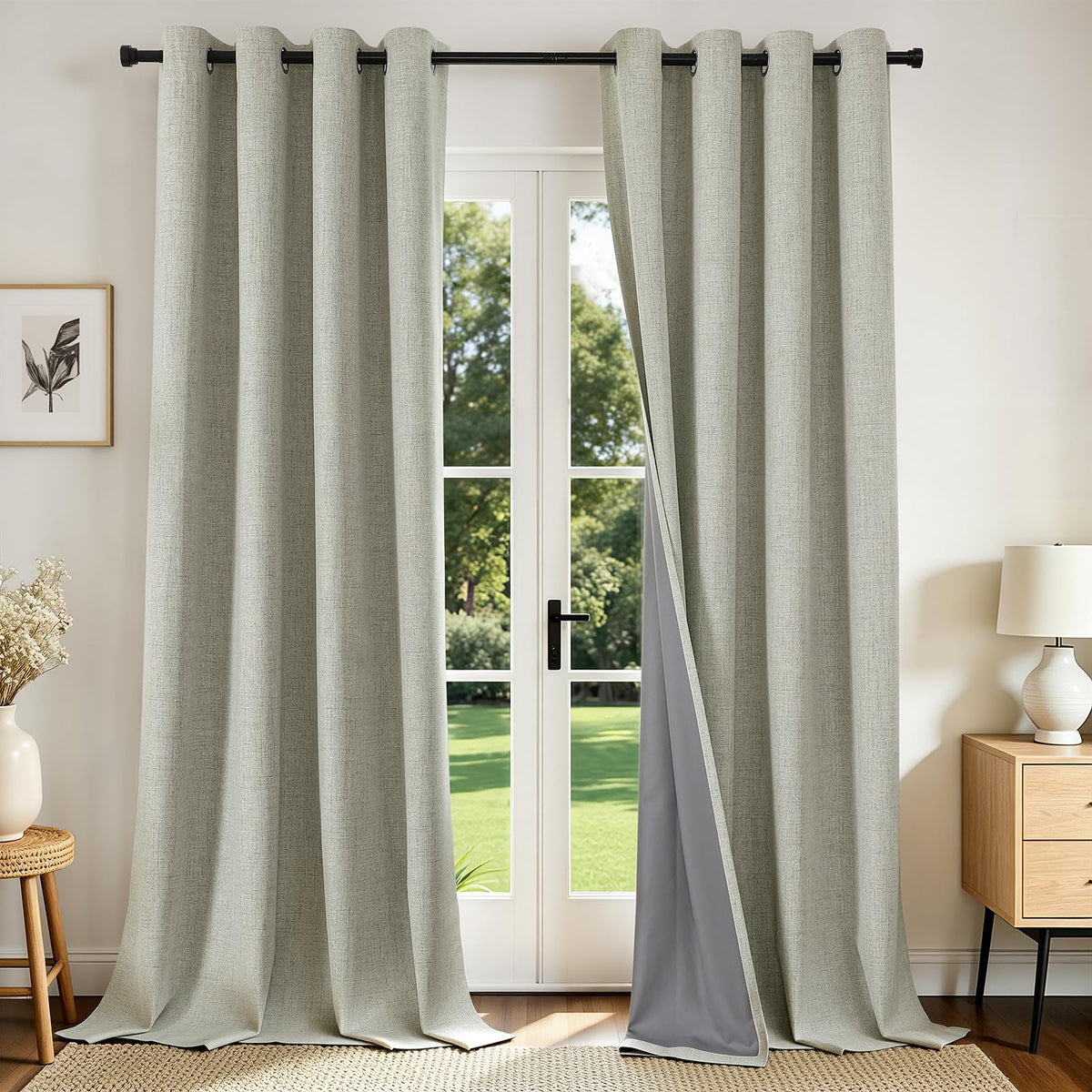 Joydeco Blackout Curtains 84 Inch Long, Linen Black Out Curtains for Bedroom 2 Panels with Grommet, Thermal Insulated, Noise Reducing Room Darkening Drapes Privacy Protection for Living Room Window