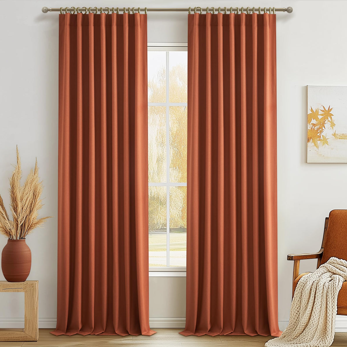 100% Blackout Curtains 84 Inch Length 2 Panels Set Farmhouse Style for Bedroom Windows/Living Room Thermal Insulated Neutral Boho Drapes Linen Blend Natural Ivory 7ft Long Hook Belt Pleated/Back Tab