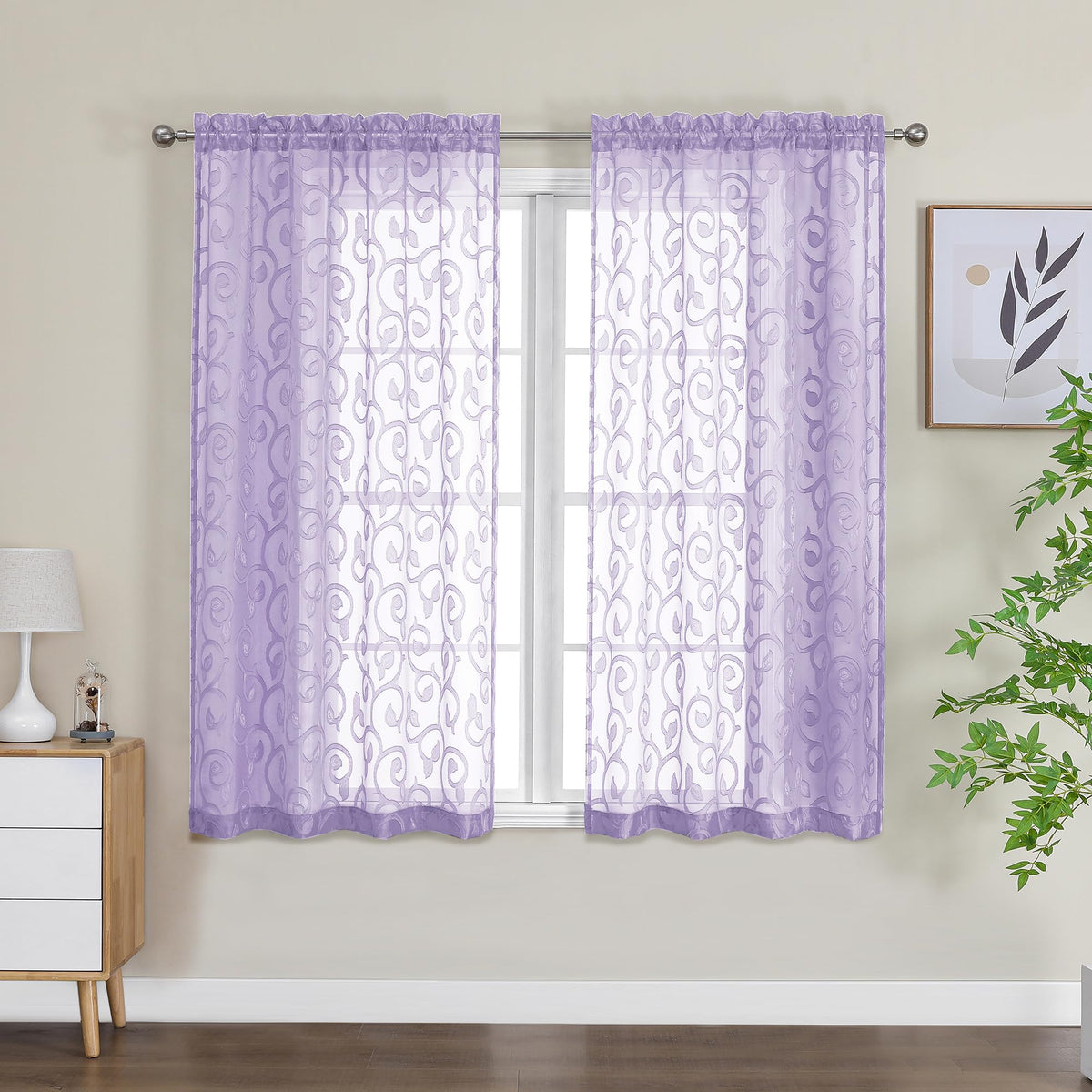 OWENIE Furman Ivory Sheer Curtains 84 inches Long for Bedroom Living Room 2 Panels Set, Jacquard Clip Light Filtering Semi Sheer Curtain Rod Pocket Window Drapes, 2 Pcs Each 40 W 84 L