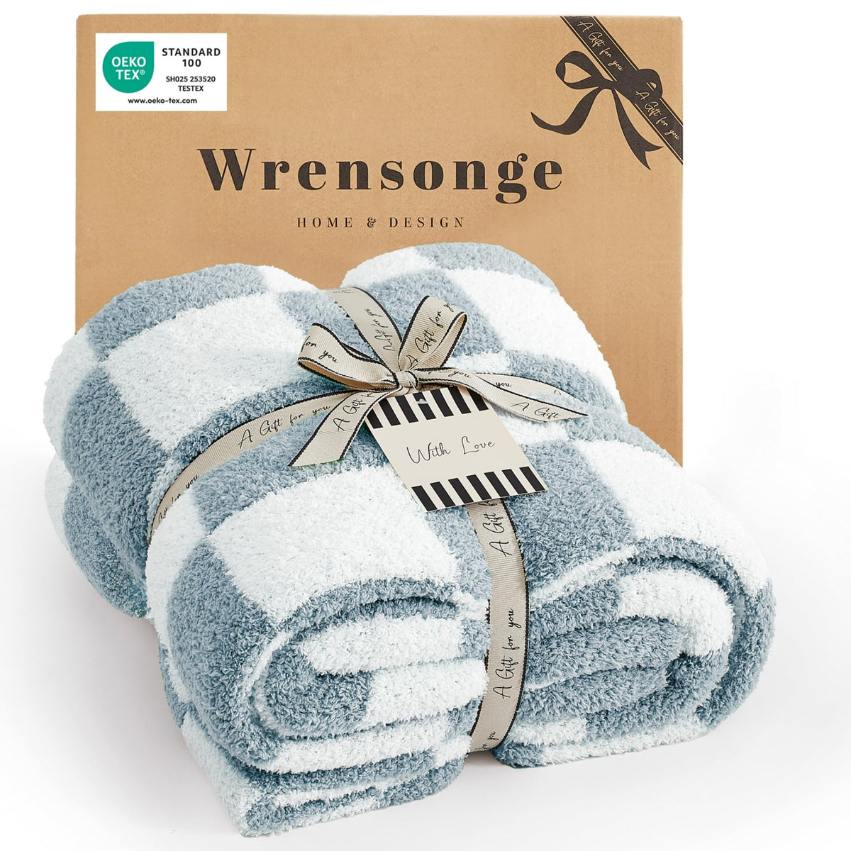 WRENSONGE Soft Checkered Throw Blanket for Couch-Cozy Warm Knitted Blankets
