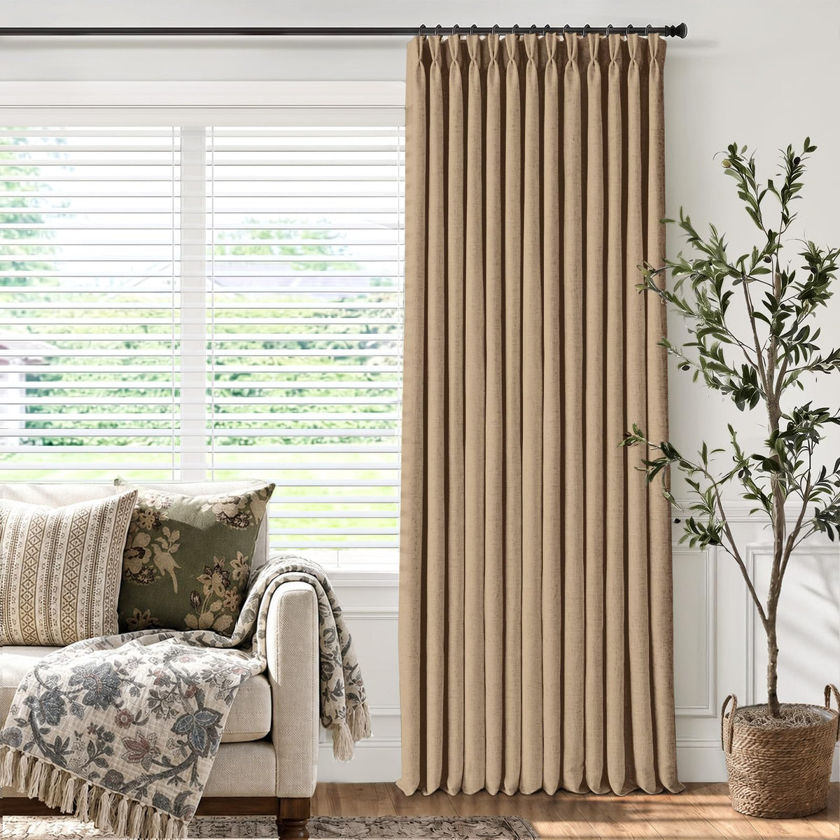 CAPALOCA Extra 60 Inch Wide Linen 100% Blackout Curtains 96 Inch Long
