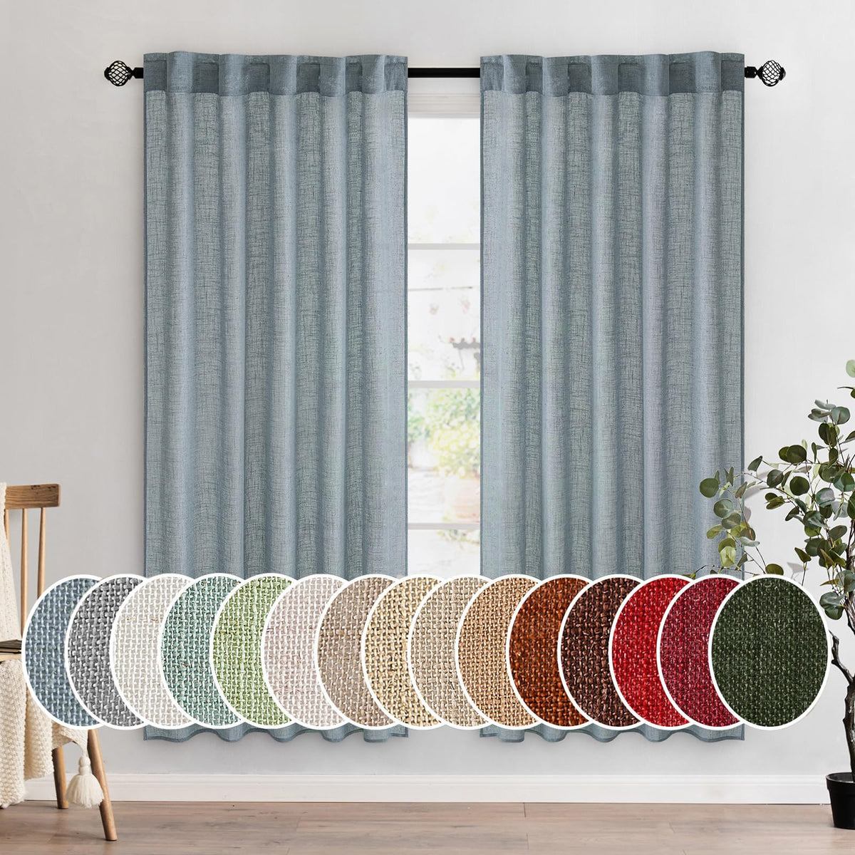 MIULEE Taupe Linen Curtains 52x84 Inch Length for Bedroom and Living Room