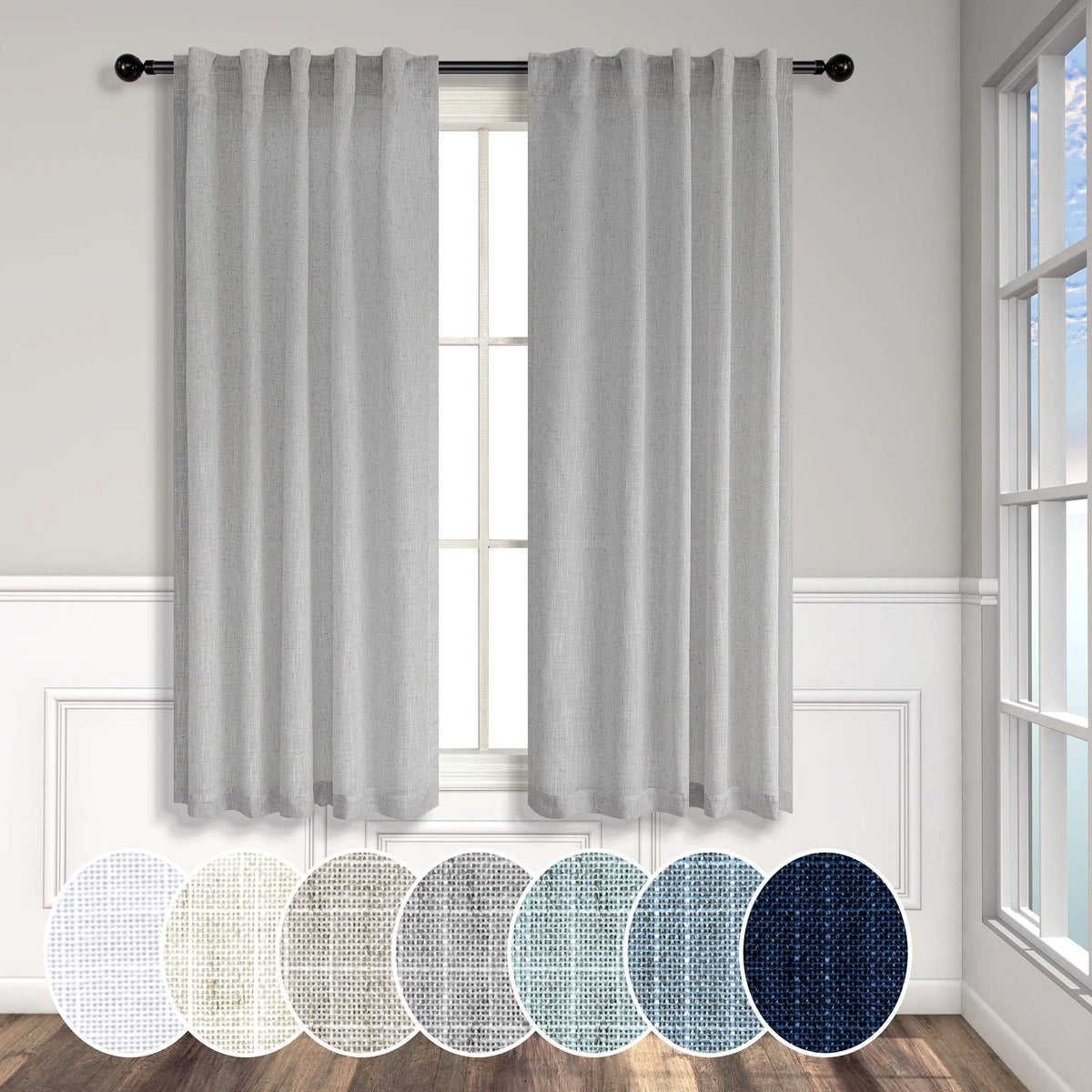 Natural Linen Back Tab Curtains 84 Inch Length for Living Room 2 Panel Pocket Drape Light Filtering Semi Sheer Neutral Country Rustic Farmhouse Boho Curtain Bedroom Muslin Look Ivory Cream Colored