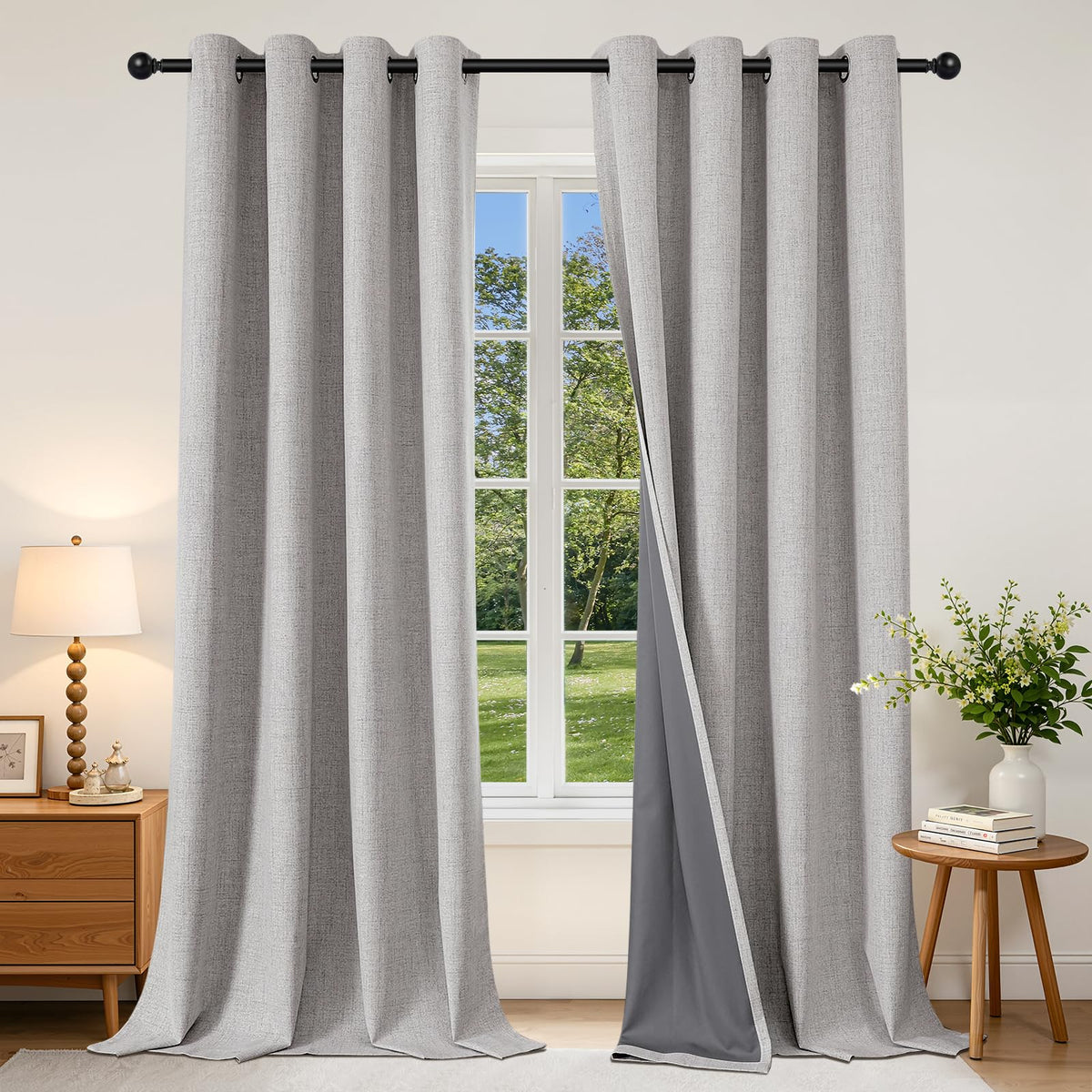 Joydeco Blackout Curtains 84 Inch Long, Linen Black Out Curtains for Bedroom 2 Panels with Grommet, Thermal Insulated, Noise Reducing Room Darkening Drapes Privacy Protection for Living Room Window