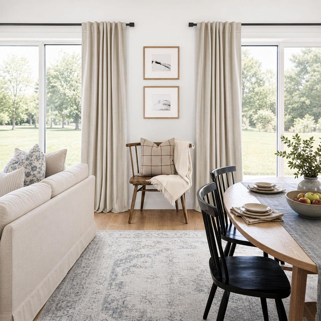 Linen Total Blackout Curtains for Bedroom Living Room 84 Inch, Cream