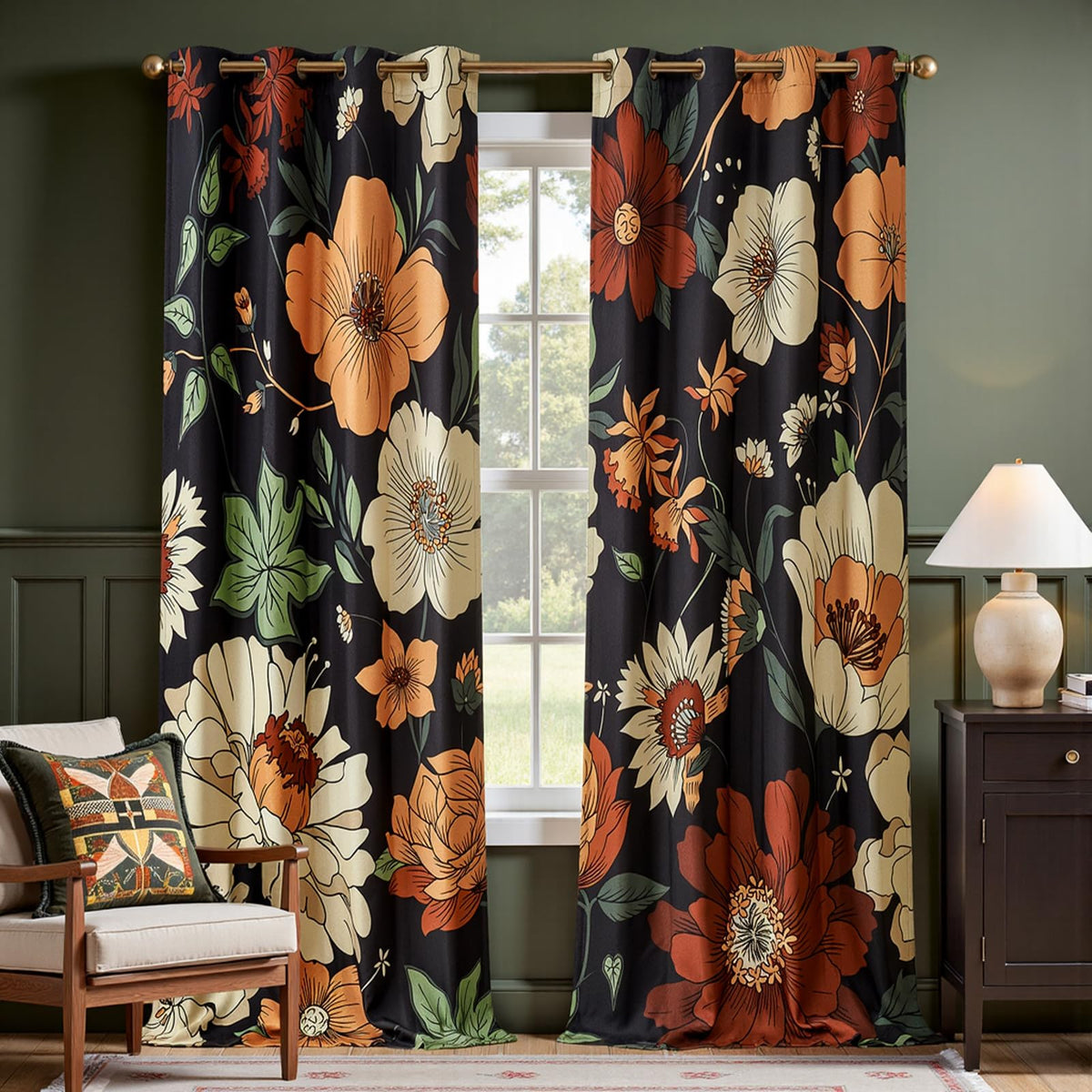 jinchan Beige Boho Floral Blackout Curtains 84 Inch Grommet 4 Panels