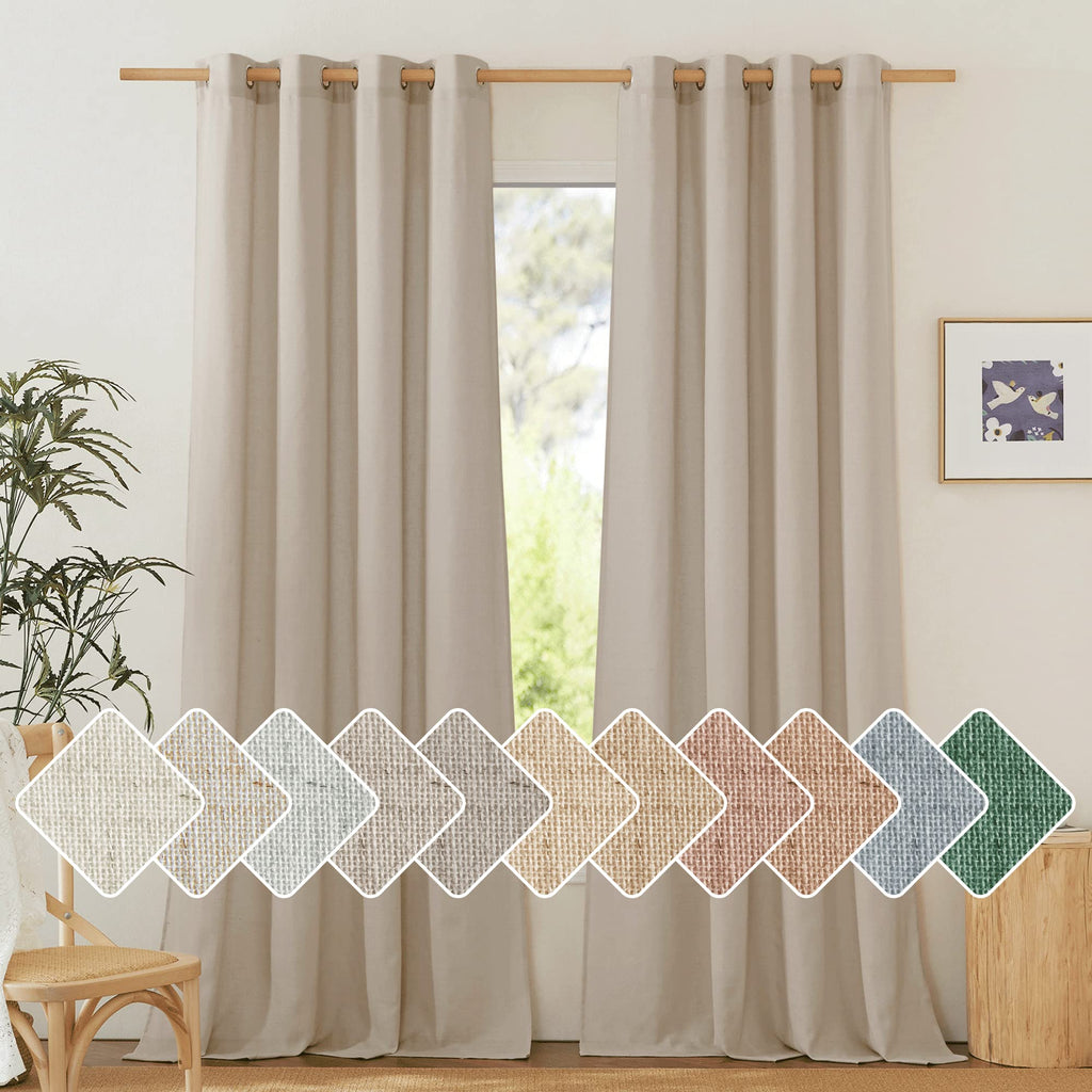 NICETOWN Natural Linen Curtains 84 inch Long 2 Panels Set, Grommet Top Thick Linen Burlap Semi Sheer Vertical Drapes Privacy Assured with Light Filtering for Bedroom/Living Room, W55 x L84