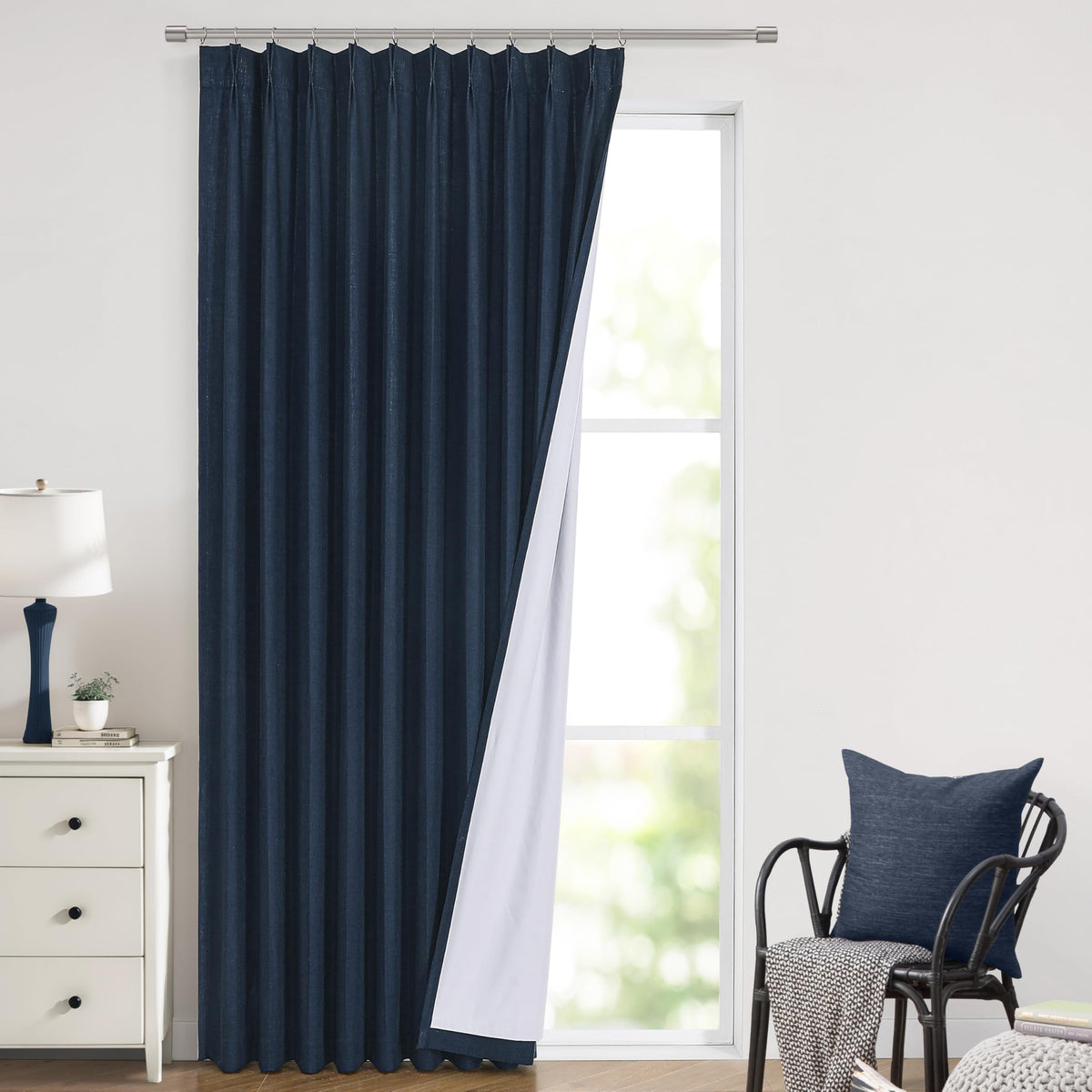 Vision Home Pinch Pleated Full Blackout Curtains Linen Blended Room Darkening Window Curtains 84 inch for Living Room Bedroom Thermal Insulated Pinch Pleat Drapes with Hooks 2 Panel 40"Wx84"L,Blue Fog