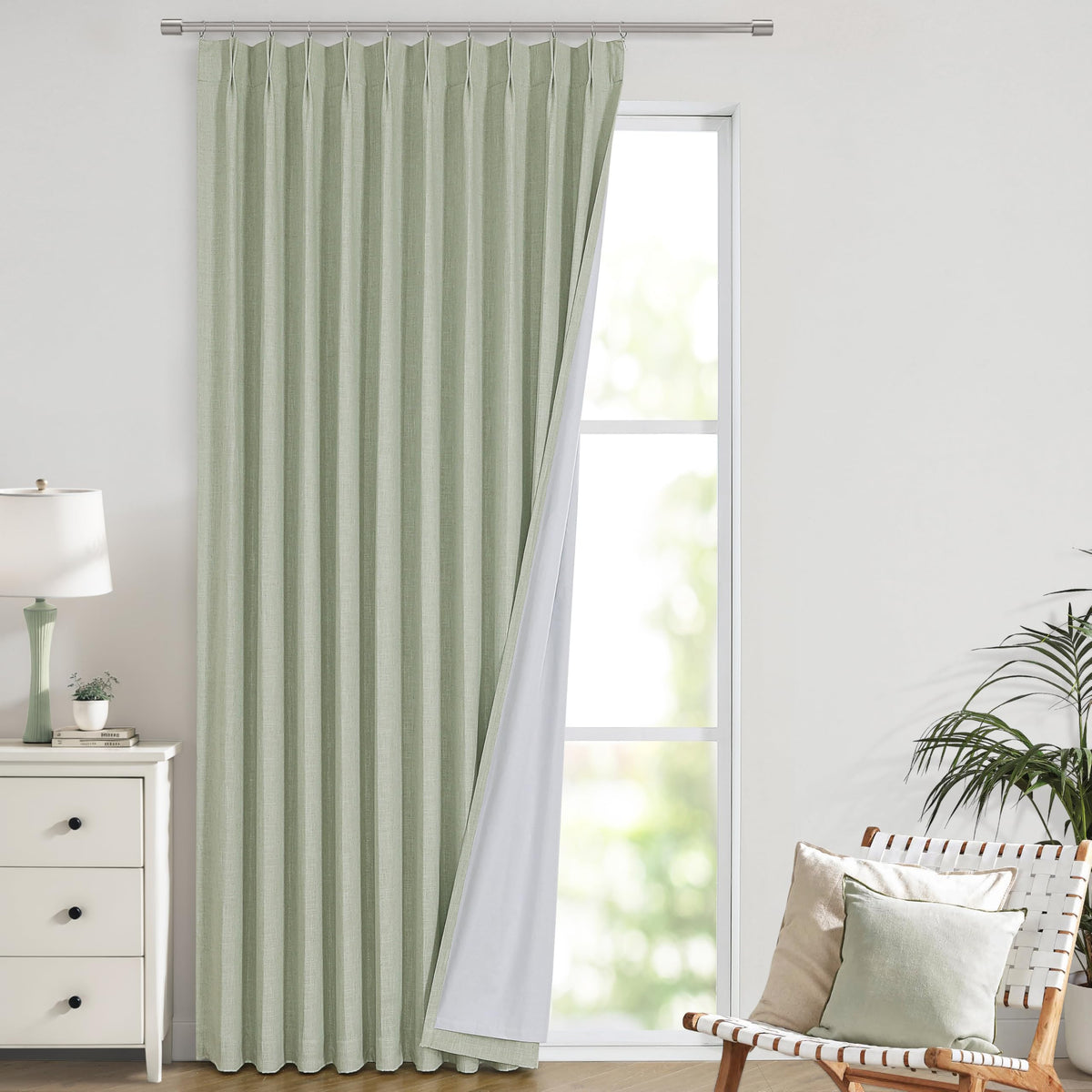 Vision Home Pinch Pleated Full Blackout Curtains Linen Blended Room Darkening Window Curtains 84 inch for Living Room Bedroom Thermal Insulated Pinch Pleat Drapes with Hooks 2 Panel 40"Wx84"L,Blue Fog