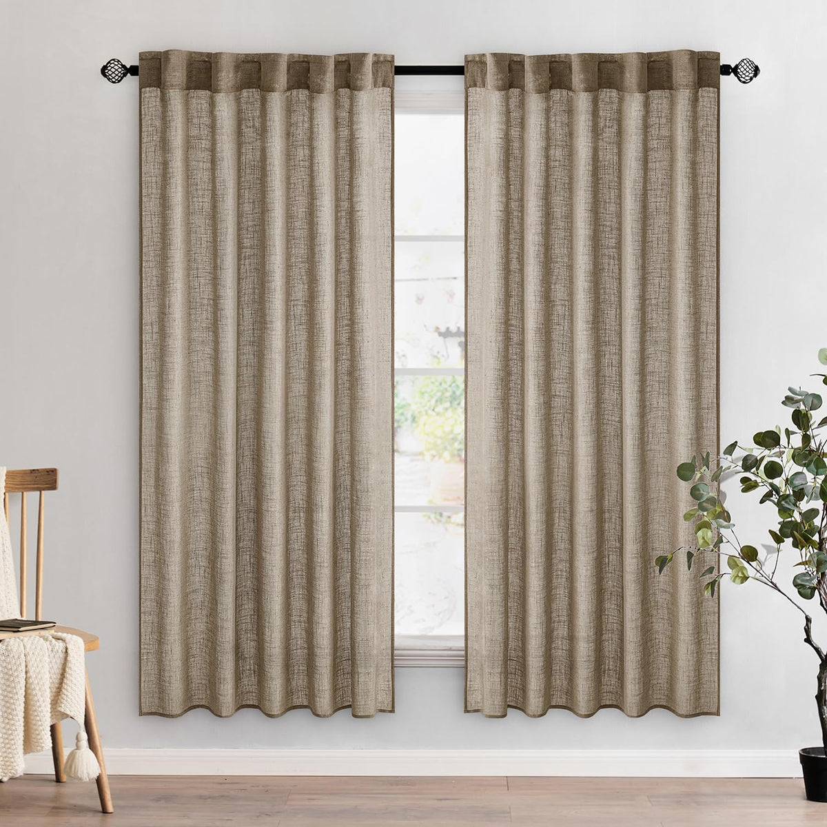 MIULEE Natural White Linen Curtains 52x90 Inch Long 2 Panels for Bedroom