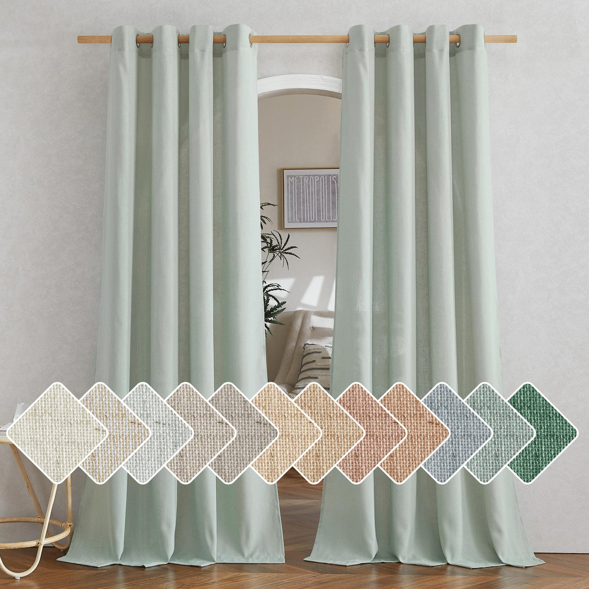 NICETOWN Natural Linen Curtains 84 inch Long 2 Panels Set, Grommet Top Thick Linen Burlap Semi Sheer Vertical Drapes Privacy Assured with Light Filtering for Bedroom/Living Room, W55 x L84
