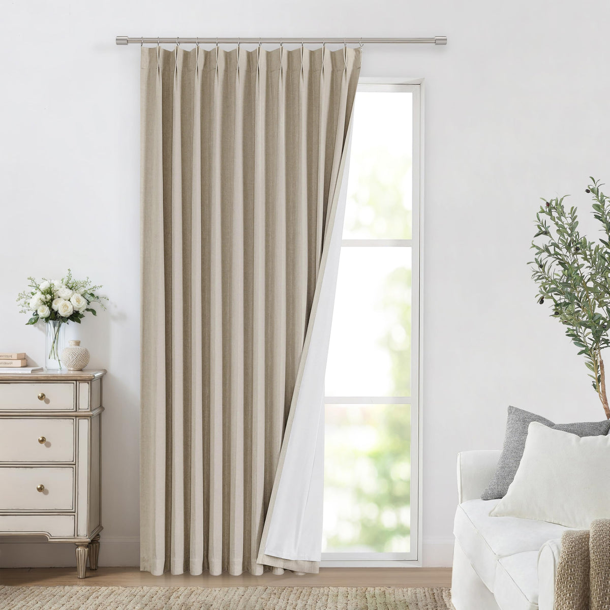 Vision Home Pinch Pleated Full Blackout Curtains Linen Blended Room Darkening Window Curtains 84 inch for Living Room Bedroom Thermal Insulated Pinch Pleat Drapes with Hooks 2 Panel 40"Wx84"L,Blue Fog