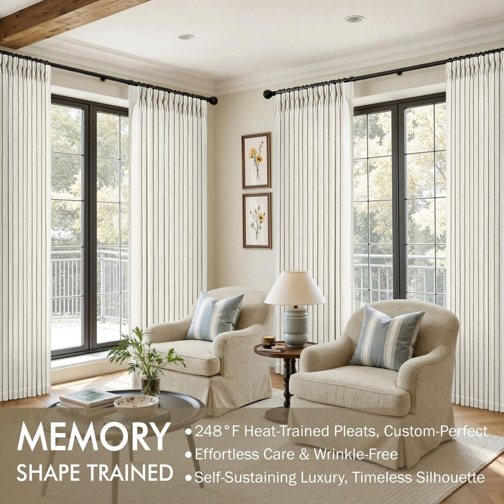 MIULEE Pinch Pleated Linen Curtains 96 Inches Long Beige White 2 Panels