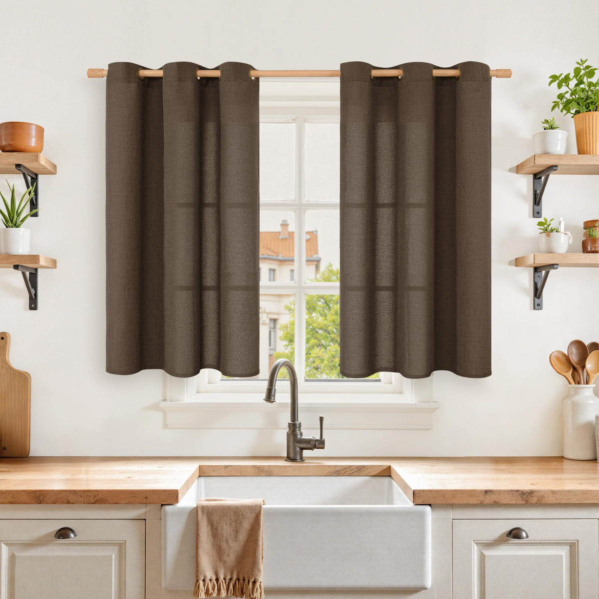 YoungsTex Linen Semi Sheer Curtains 63 Inch Length, Light Filtering Drapes