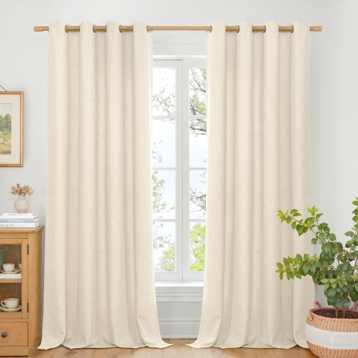 BGment Oatmeal Linen Curtains for Living Room 95 Inch Length 2 Panels Set, Privacy Drapes Light Filtering with Grommet for Farmhouse Bedroom No See Through, Each 52 Inch Wide