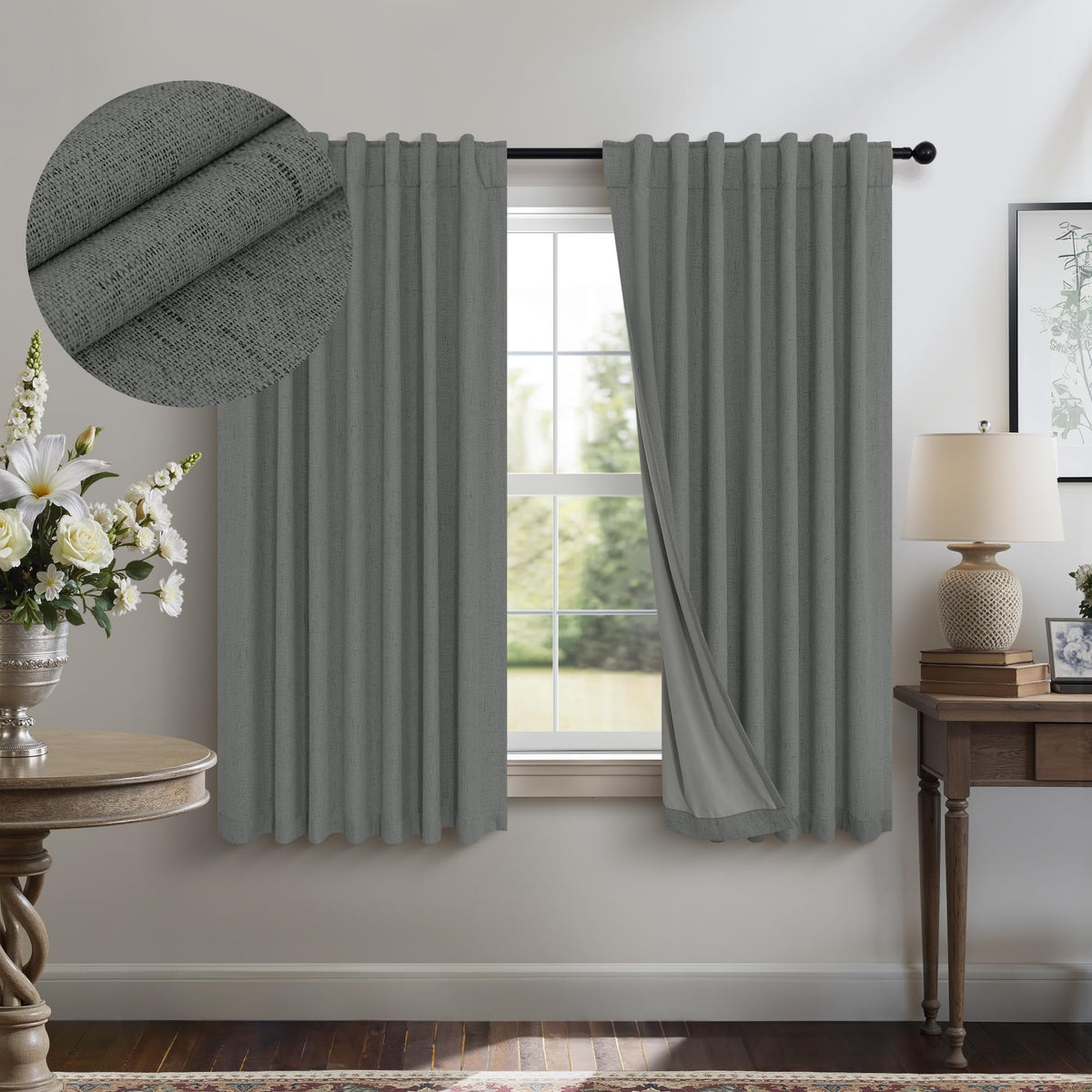 100% Blackout Curtains 84 Inch Length 2 Panels Set Neutral Boho Linen Farmhouse for Bedroom Windows Living Room Darkening Thermal Insulated Drapes Natural Cream Ivory 7ft Long Back Tab Pleated Pocket