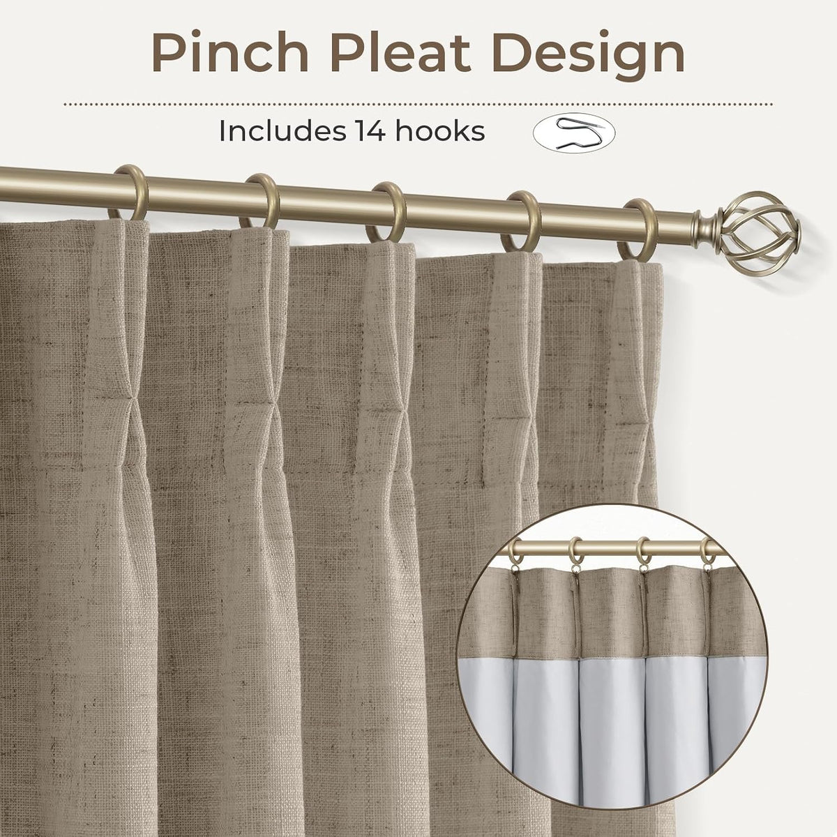 CAPALOCA Extra 60 Inch Wide Linen 100% Blackout Curtains 96 Inch Long