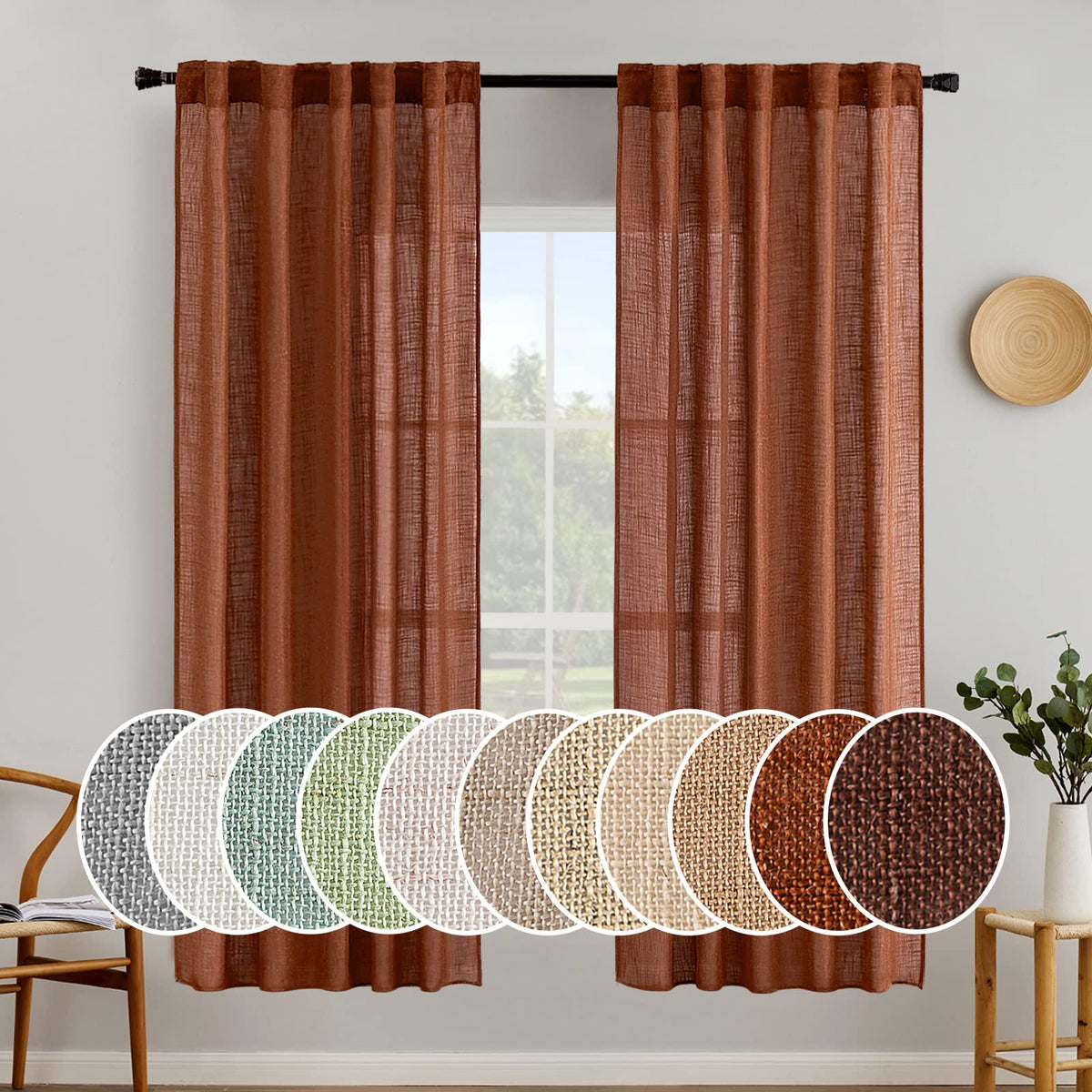 MIULEE Taupe Linen Curtains 52x84 Inch Length for Bedroom and Living Room