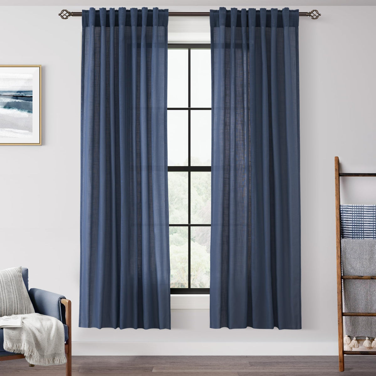 96 inch Long Linen Curtains 2 Panels for Living Room Back Tab Cream Ivory Light Filtering Semi Sheer Curtain 96 inches Long Boho Farmhouse Rustic Linen Drapes Floor to Ceiling Length 8 FT