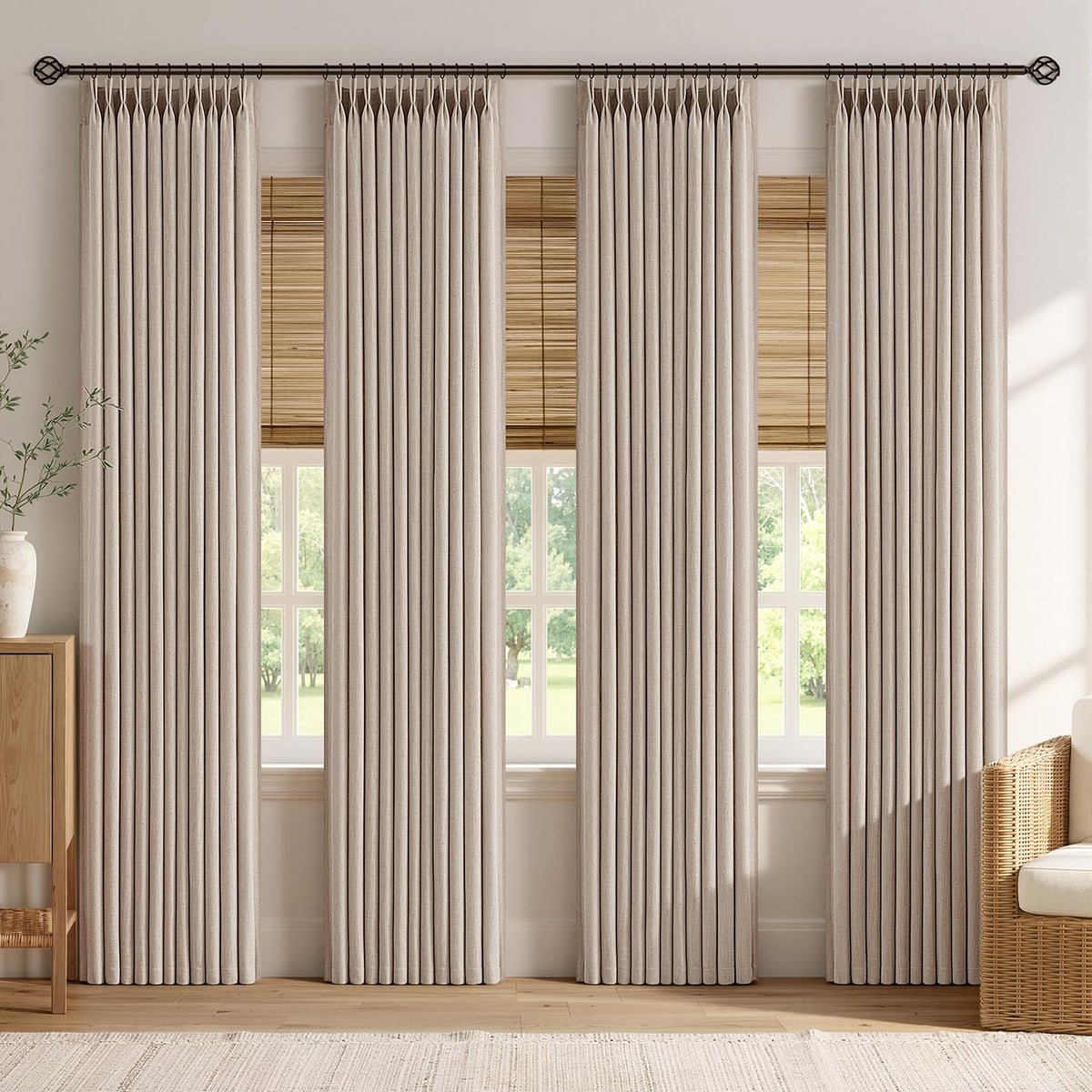 MIULEE 4 Panels Set Pinch Pleated Linen Curtains 90 Inches Long Natural