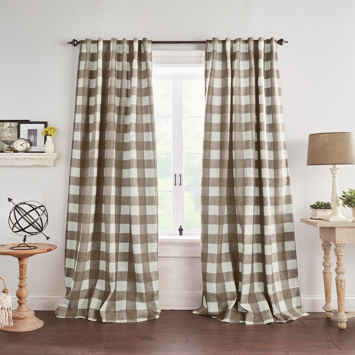 Grainger Buffalo Check Blackout Window Curtain, Linen - 52" W x 84" L