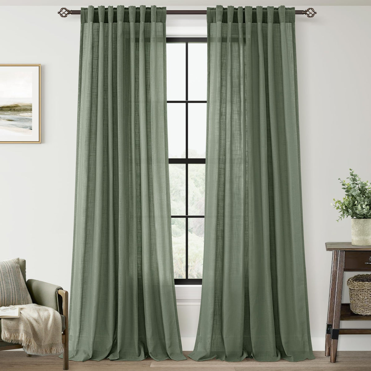 96 inch Long Linen Curtains 2 Panels for Living Room Back Tab Cream Ivory Light Filtering Semi Sheer Curtain 96 inches Long Boho Farmhouse Rustic Linen Drapes Floor to Ceiling Length 8 FT