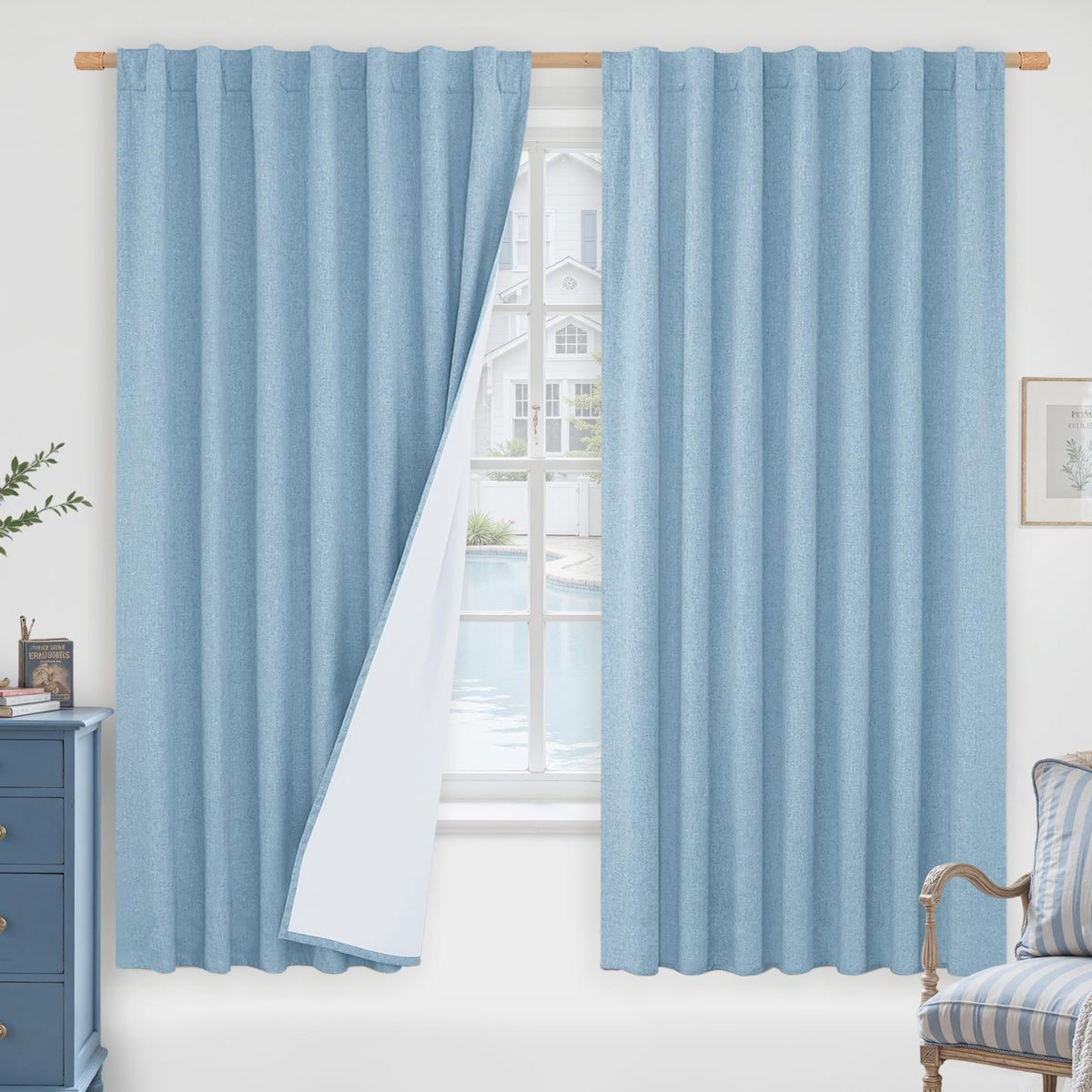 LAMIT 100% Blackout Short Linen Curtains for Cafe 40 Inch Length, Ivory