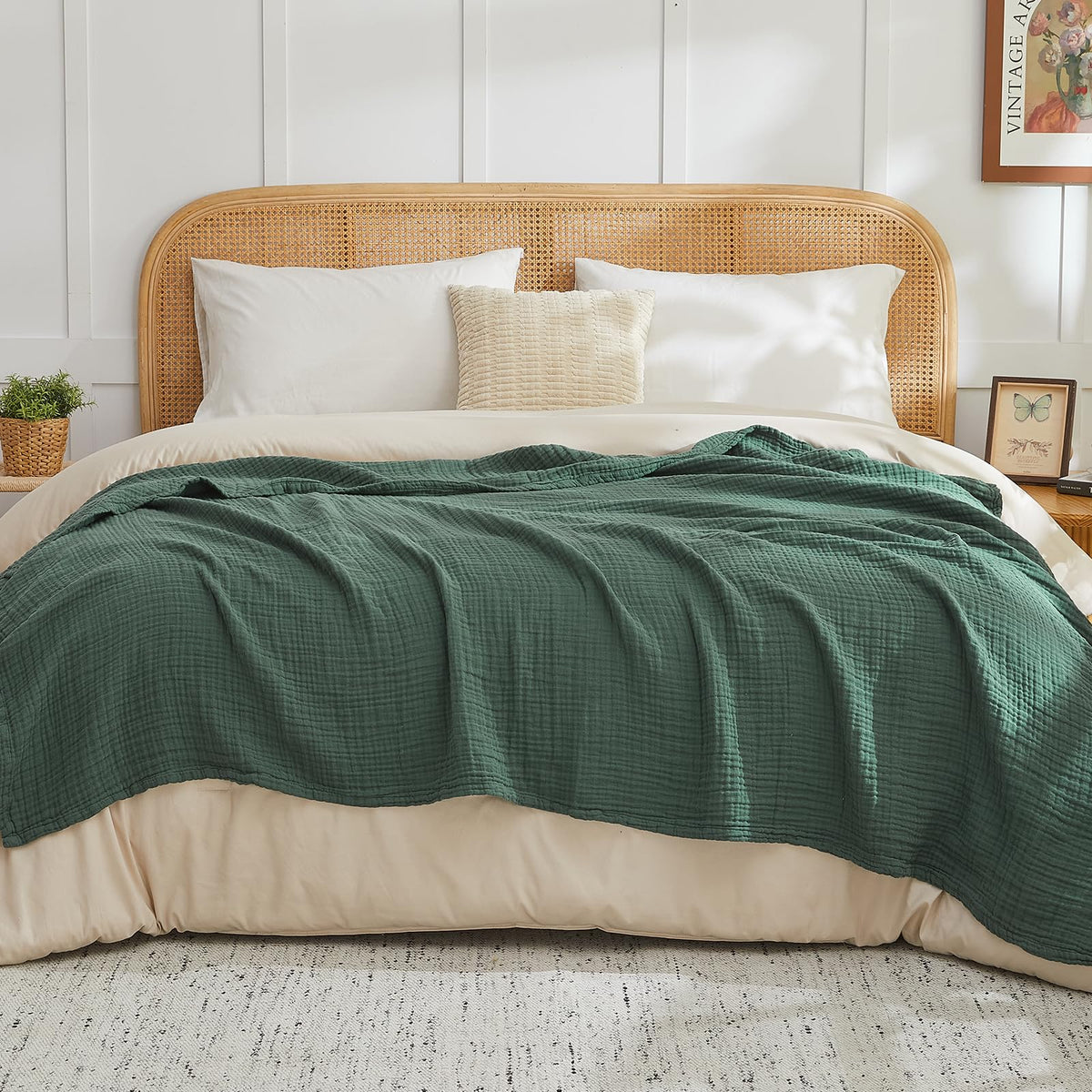 EMME Muslin Throw Blanket for Adults 100% Cotton Blankets for Couch Breathable Gauze All Season Soft and Lightweight Pre-Washed (Teal, 50"x71")
