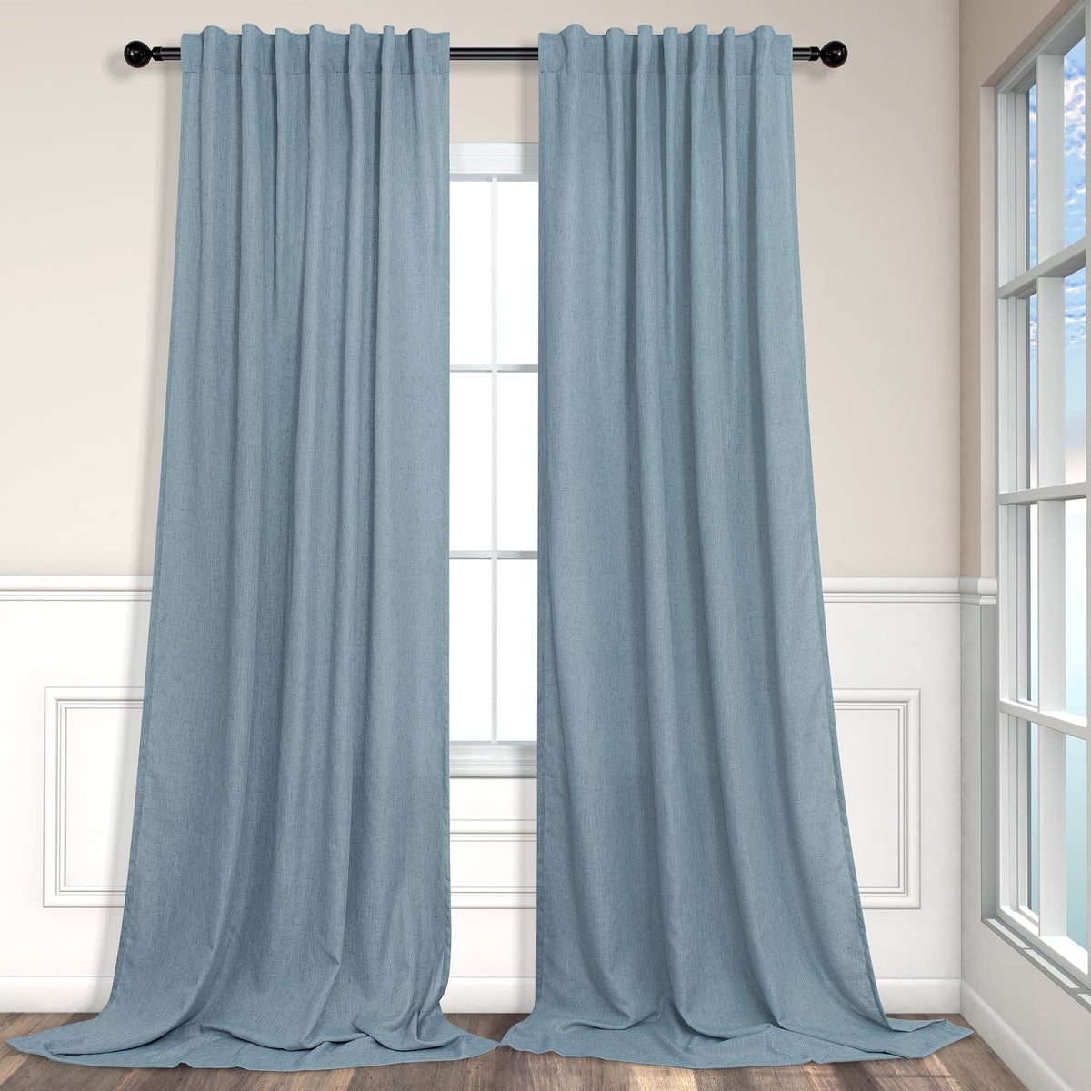 Natural Linen Back Tab Curtains 84 Inch Length for Living Room 2 Panel Pocket Drape Light Filtering Semi Sheer Neutral Country Rustic Farmhouse Boho Curtain Bedroom Muslin Look Ivory Cream Colored