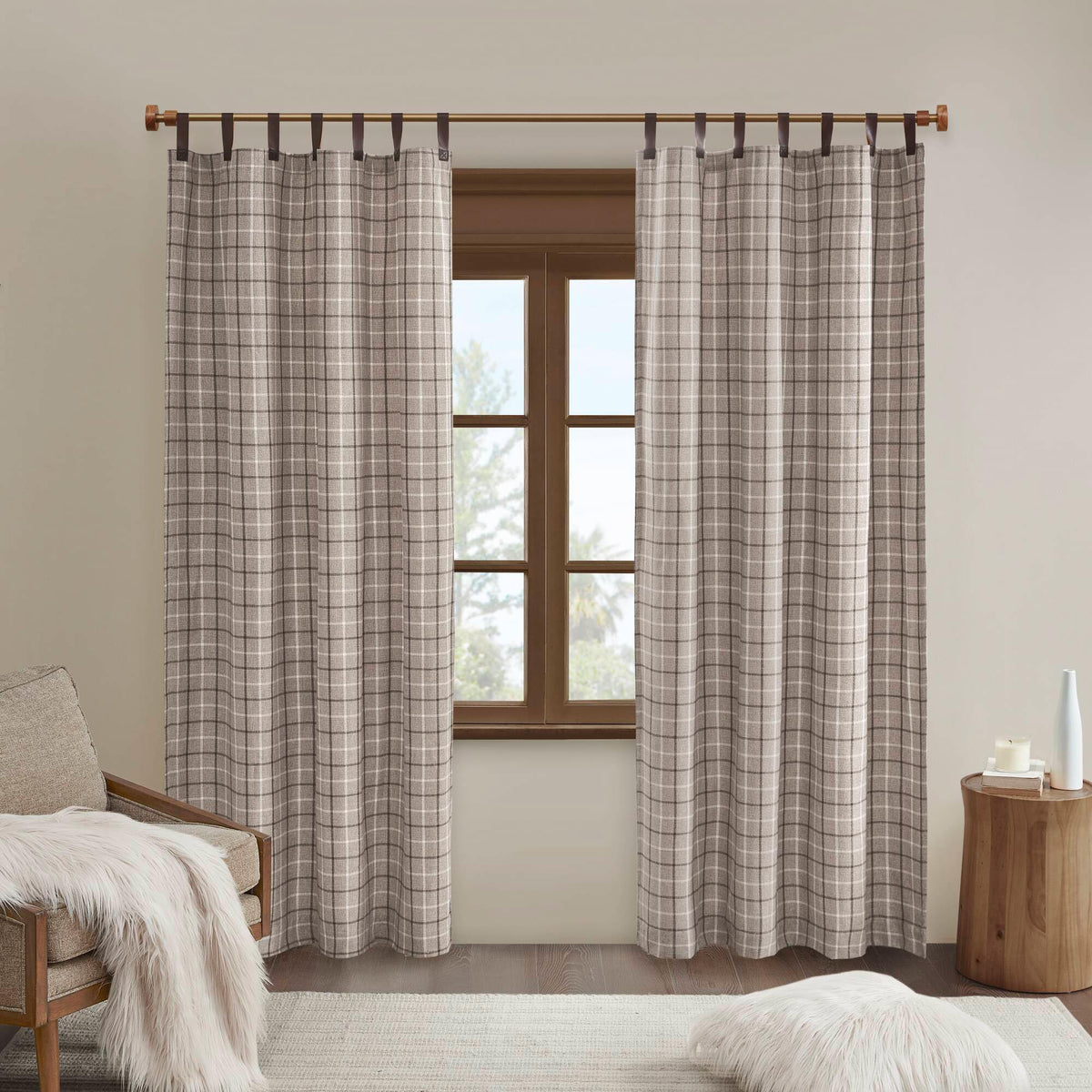 Madison Park Plaid Window Curtain Thermal Insulated, 1 Panel, 50x95 Brown