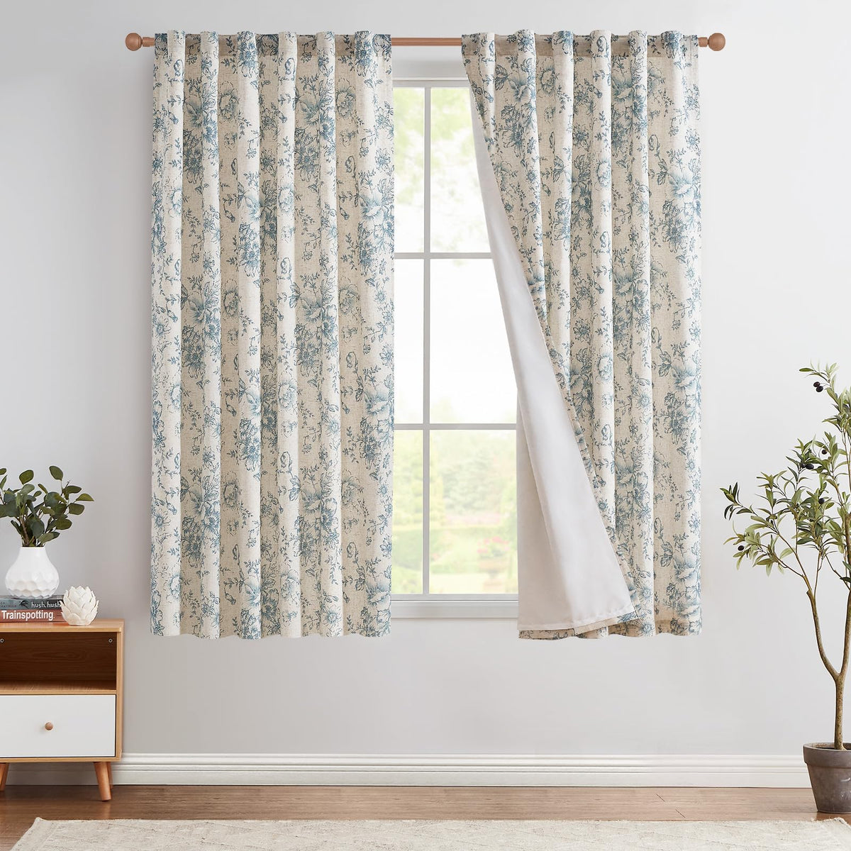 jinchan Vintage Floral Linen Curtains 84 Long for Living Room 2 Panels