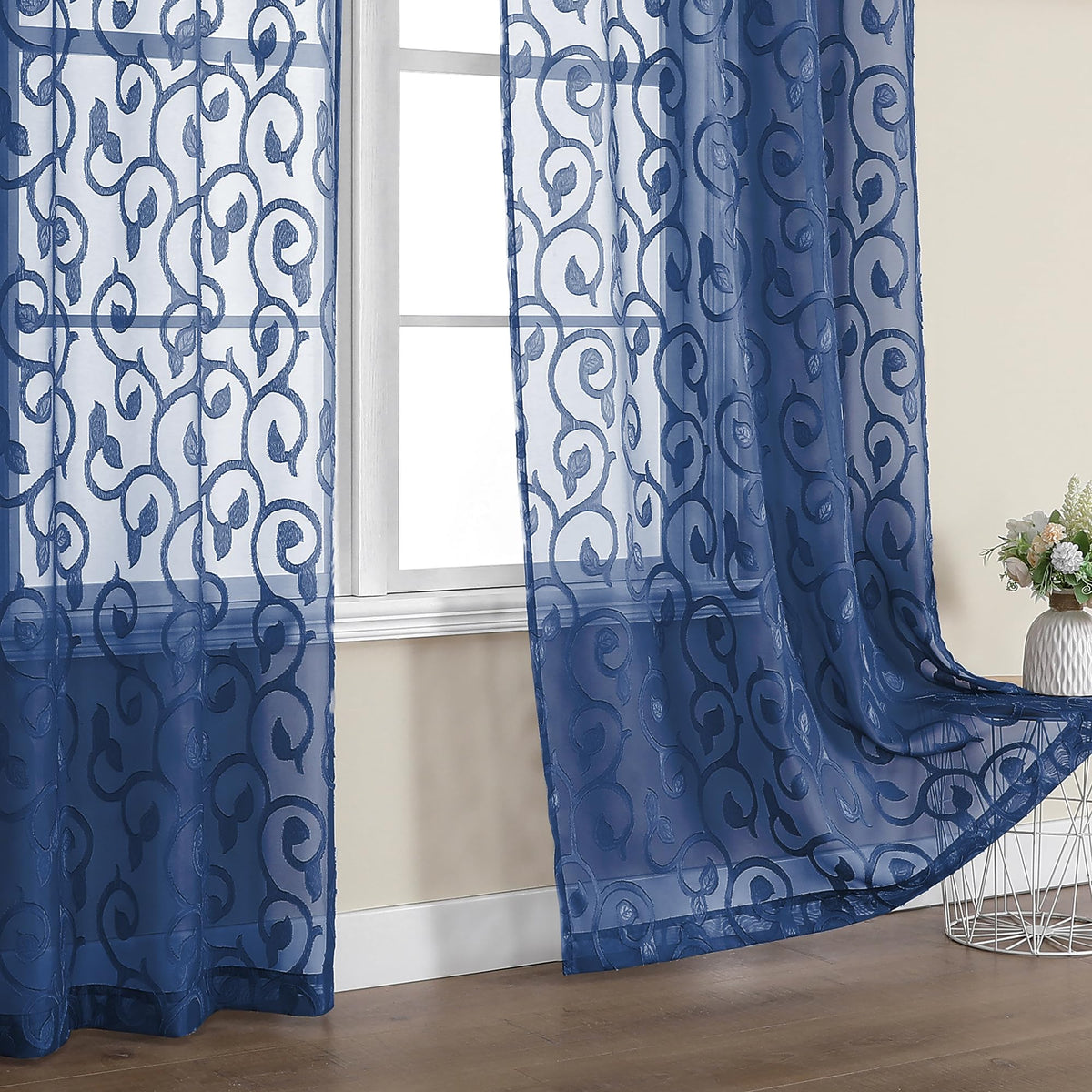 OWENIE Furman Ivory Sheer Curtains 84 inches Long for Bedroom Living Room 2 Panels Set, Jacquard Clip Light Filtering Semi Sheer Curtain Rod Pocket Window Drapes, 2 Pcs Each 40 W 84 L