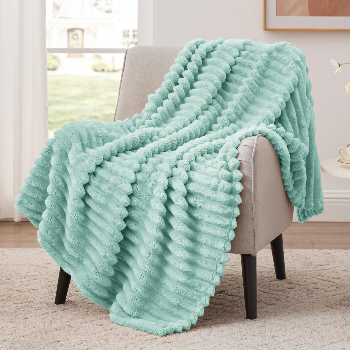 EXQ Home Stripe Jacquard Throw Blanket Light Purple for Couch Gentle Soft
