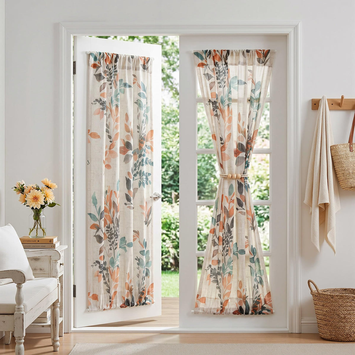 MYSKY HOME Floral Curtains 72 inch for Living Room Linen Semi Sheer Light Filtering Privacy Protect Lightweight Drapes Decor Farmhouse Soft Touch for Dining Room, Yellow, 52" Wide, 2 Panels