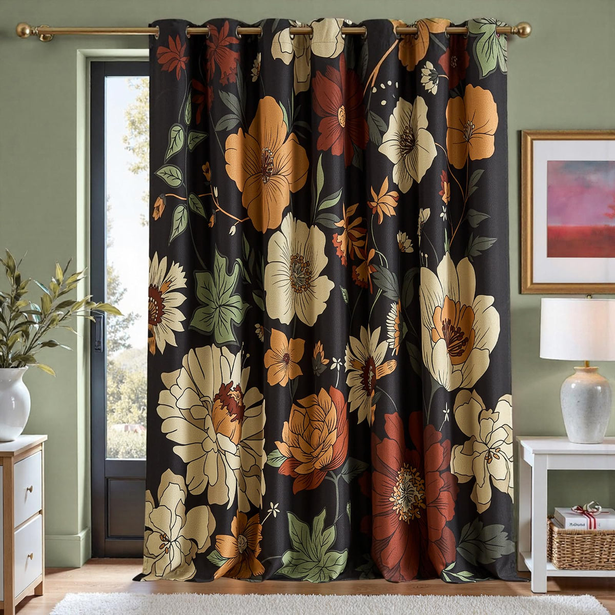 jinchan Beige Boho Floral Blackout Curtains 84 Inch Grommet 4 Panels