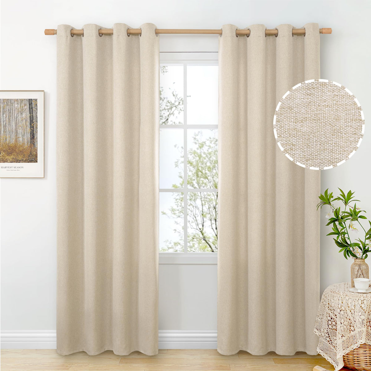 BGment Oatmeal Linen Curtains for Living Room 95 Inch Length 2 Panels Set, Privacy Drapes Light Filtering with Grommet for Farmhouse Bedroom No See Through, Each 52 Inch Wide