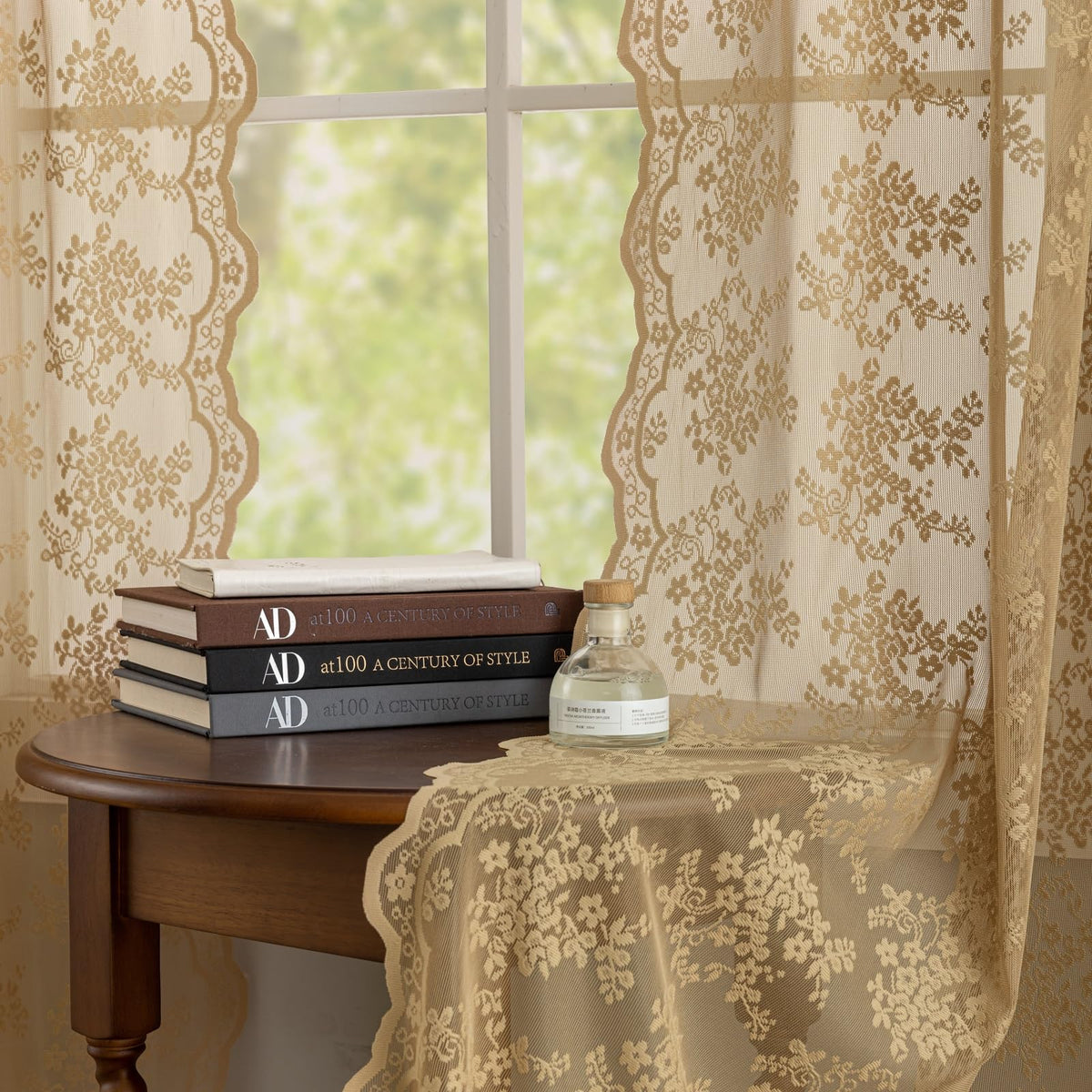 YJ YANJUN Vintage Lace Curtains 84 Inches Long-Victorian Floral Pattern Ivory Sheer Curtain Panels for Living Room Bedroom French Door, Light Filtering Drapes, 2 Panels 52W x 84L Cream