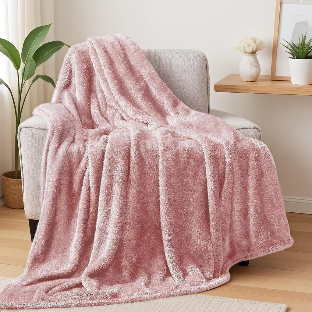 Exclusivo Mezcla Fuzzy Large Fleece Throw Blanket for Couch, Dusty Pink