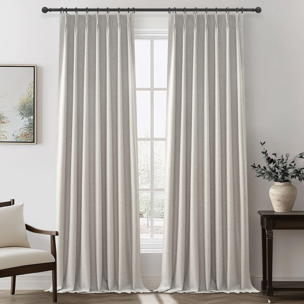 100% Blackout Curtains 84 Inch Length 2 Panels Set Farmhouse Style for Bedroom Windows/Living Room Thermal Insulated Neutral Boho Drapes Linen Blend Natural Ivory 7ft Long Hook Belt Pleated/Back Tab