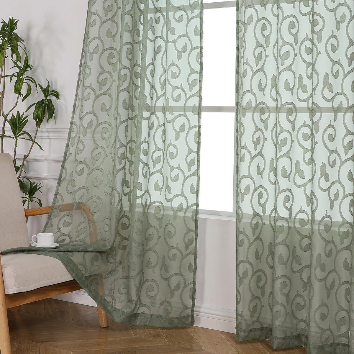 OWENIE Furman Ivory Sheer Curtains 84 inches Long for Bedroom Living Room 2 Panels Set, Jacquard Clip Light Filtering Semi Sheer Curtain Rod Pocket Window Drapes, 2 Pcs Each 40 W 84 L