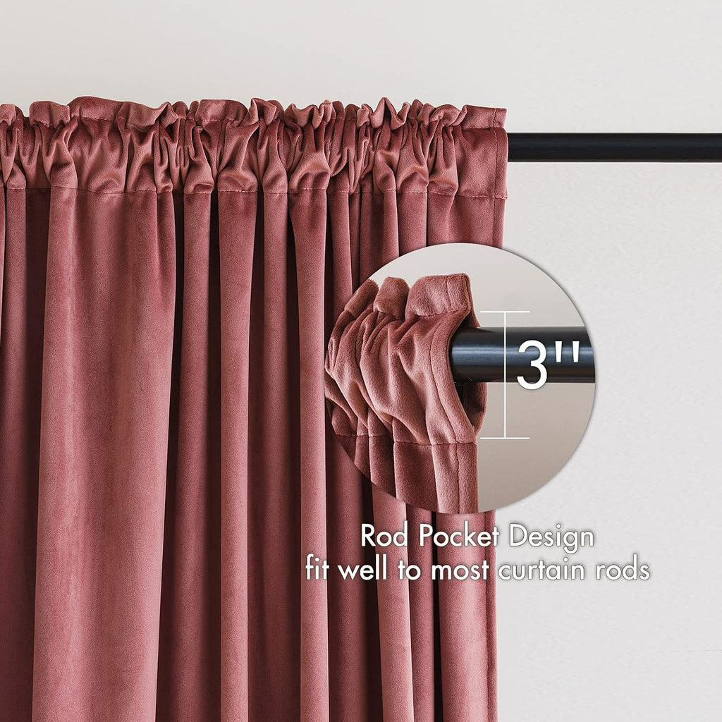 MIULEE Dusty Rose Pink Velvet Room Darkening Curtains for Bedroom W52 x L84