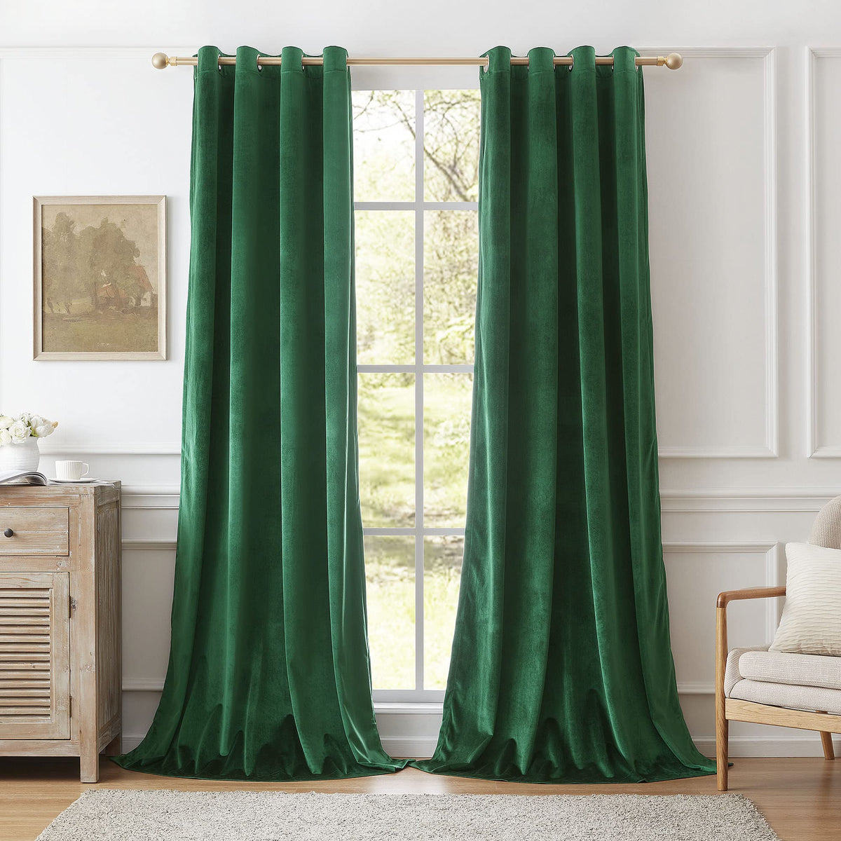BULBUL Velvet Gold Grommet Blackout Curtains 84 inch Length for Living Room