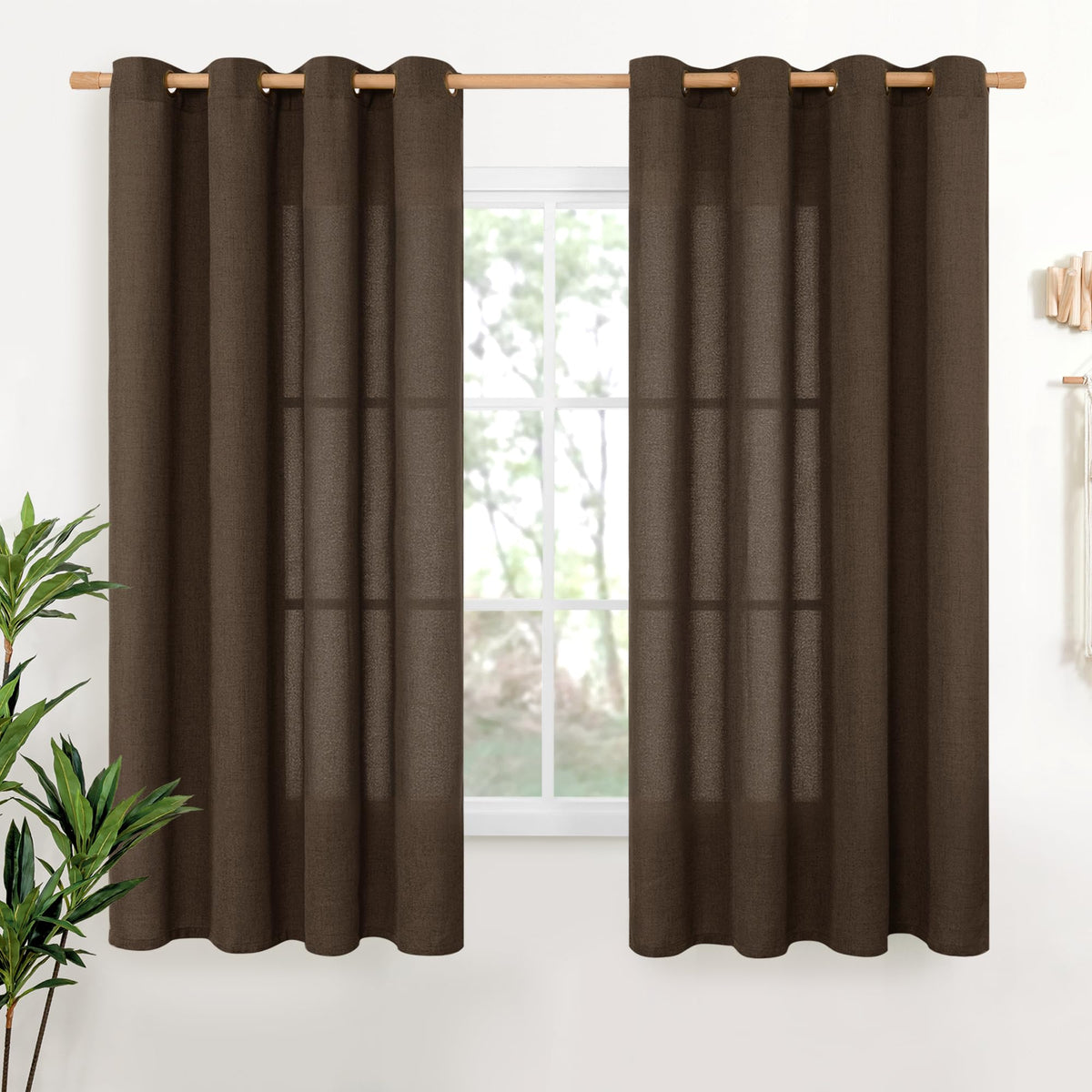 YoungsTex Linen Semi Sheer Curtains 63 Inch Length, Light Filtering Drapes