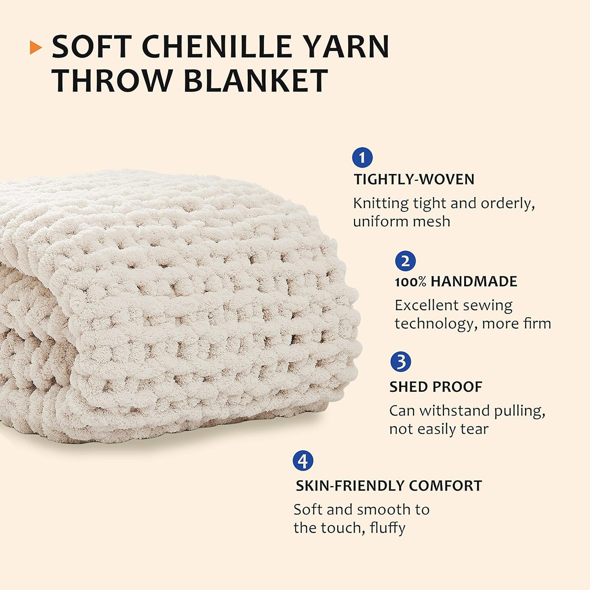 L'AGRATY Chunky Knit Throw Blanket for Couch, 50'' x 60'' Knit Throw, Ivory